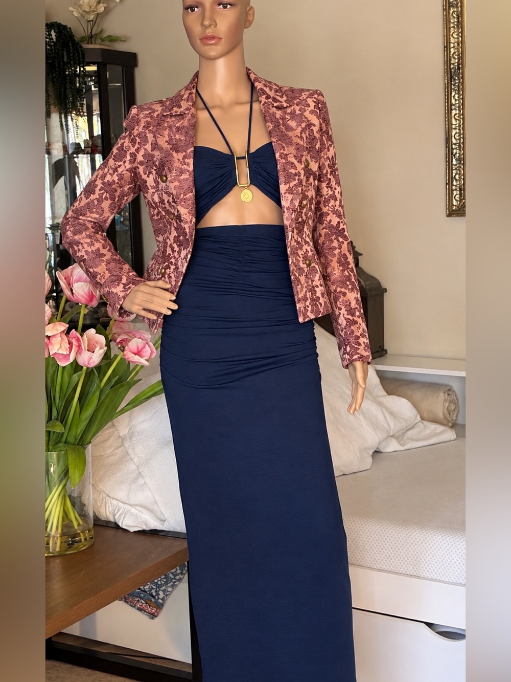 Vertigo Paris Vintage Floral Jacquard Blazer Made in France Size M